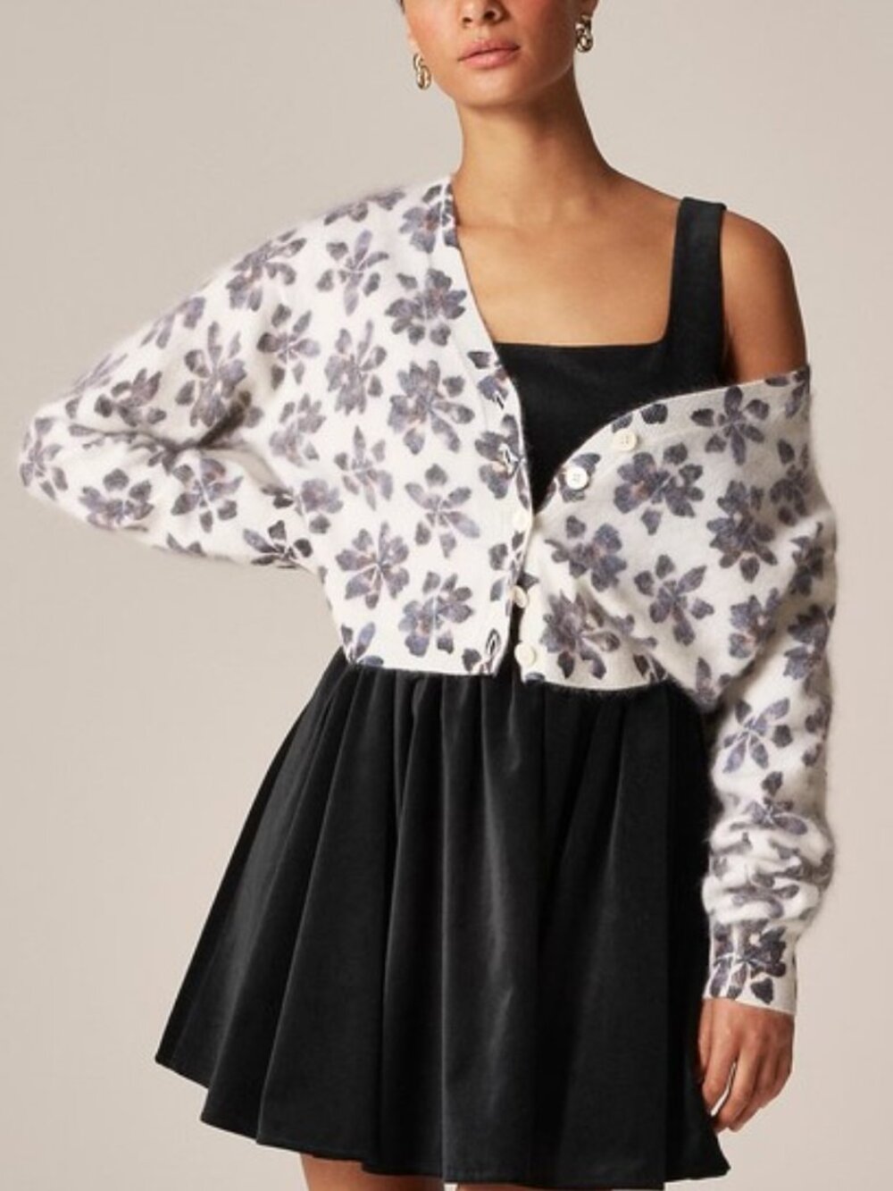 J. Crew Brushed cashmere party cardigan in floral print L